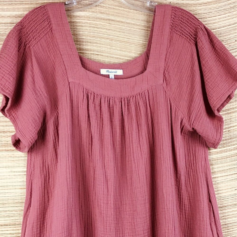 Madewell Lightspun Butterfly Square-Neck Mini Dress In Vintage Quartz Size L - Picture 5 of 10